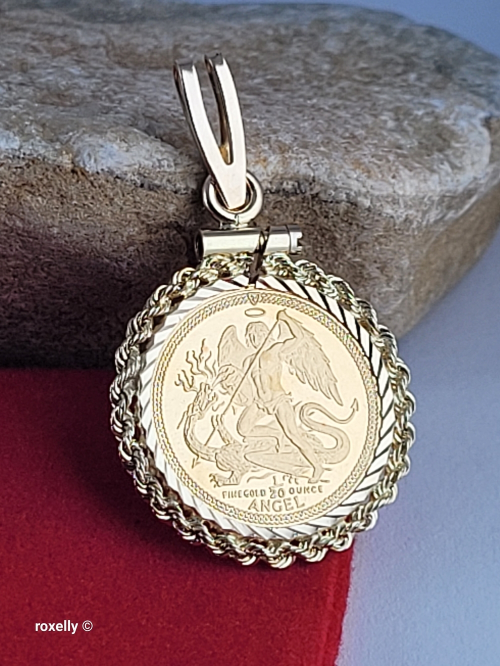 1992 Isle of Man 22K Solid Gold Angel Coin Pendant 14K Bail St Michael 🎁👌